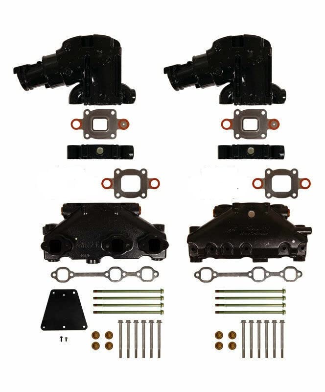 FASWORX Dry Joint Exhaust Manifold kit with Riser/Elbows for Mercury Mercruiser 4.3L V6 Engines, 2005 and Newer (with 1.7 INCH Spacer Between Manifold and Riser/Elbow)