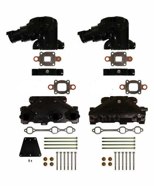 FASWORX Dry Joint Exhaust Manifold kit with Riser/Elbows for Mercury Mercruiser 4.3L V6 Engines, 2005 and Newer (with 1.7 INCH Spacer Between Manifold and Riser/Elbow)