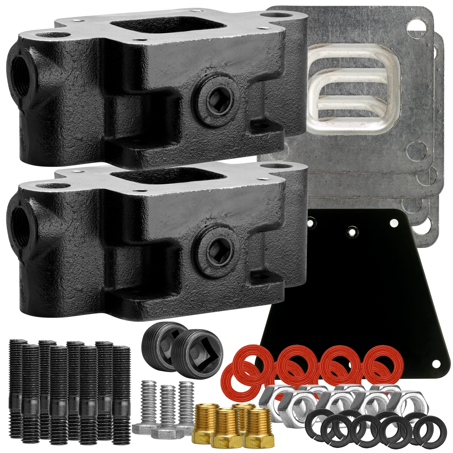 FASWORX Manifold & Riser Kit for MerCruiser 5.0L & 5.7L & 6.2L V8 (305/350/377), 7 Degree Riser Elbow, 3 Inch Spacer Short Bolt, Dry-Joint 2002-2004 - Replaces 865735A02