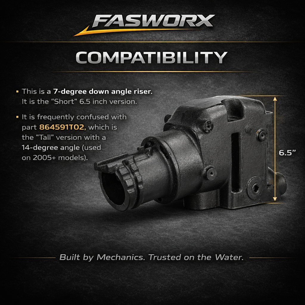 FASWORX Manifold & Riser Kit for MerCruiser 5.0L & 5.7L & 6.2L V8 (305/350/377), 7 Degree Riser Elbow, 3 Inch Spacer Short Bolt, Dry-Joint 2002-2004 - Replaces 865735A02