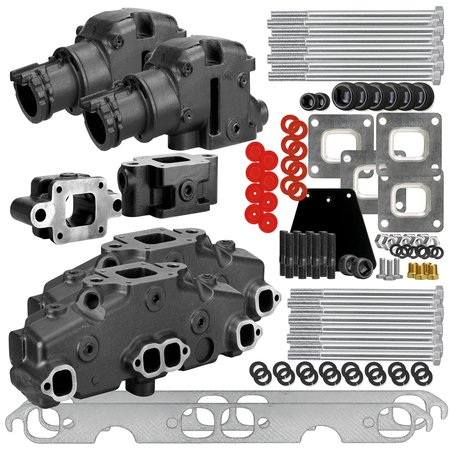 FASWORX Manifold & Riser Kit for MerCruiser 5.0L & 5.7L & 6.2L V8 (305/350/377), 7 Degree Riser Elbow, 3 Inch Spacer Short Bolt, Dry-Joint 2002-2004 - Replaces 865735A02