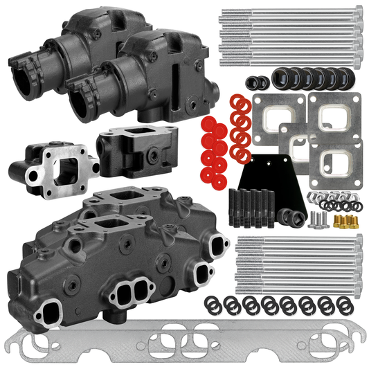 FASWORX Manifold & Riser Kit for MerCruiser 5.0L & 5.7L & 6.2L V8 (305/350/377), 7 Degree Riser Elbow, 3 Inch Spacer Short Bolt, Dry-Joint 2002-2004 - Replaces 865735A02