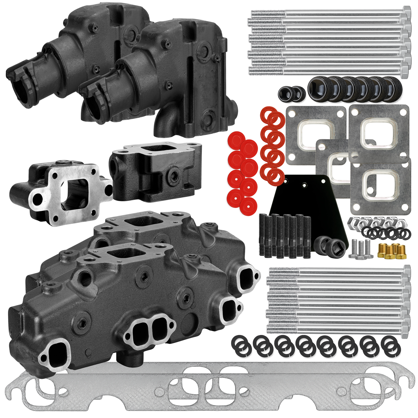 Exhaust Manifold & Riser/Elbow Kit w/ 3″ Spacer Replaces MerCruiser: 864612A02, 864591A01, 865735A01; Sierra: 18-1965, 18-1987; GLM: 51240, 51245; Barr: MC-1-864612, MC-20-864591